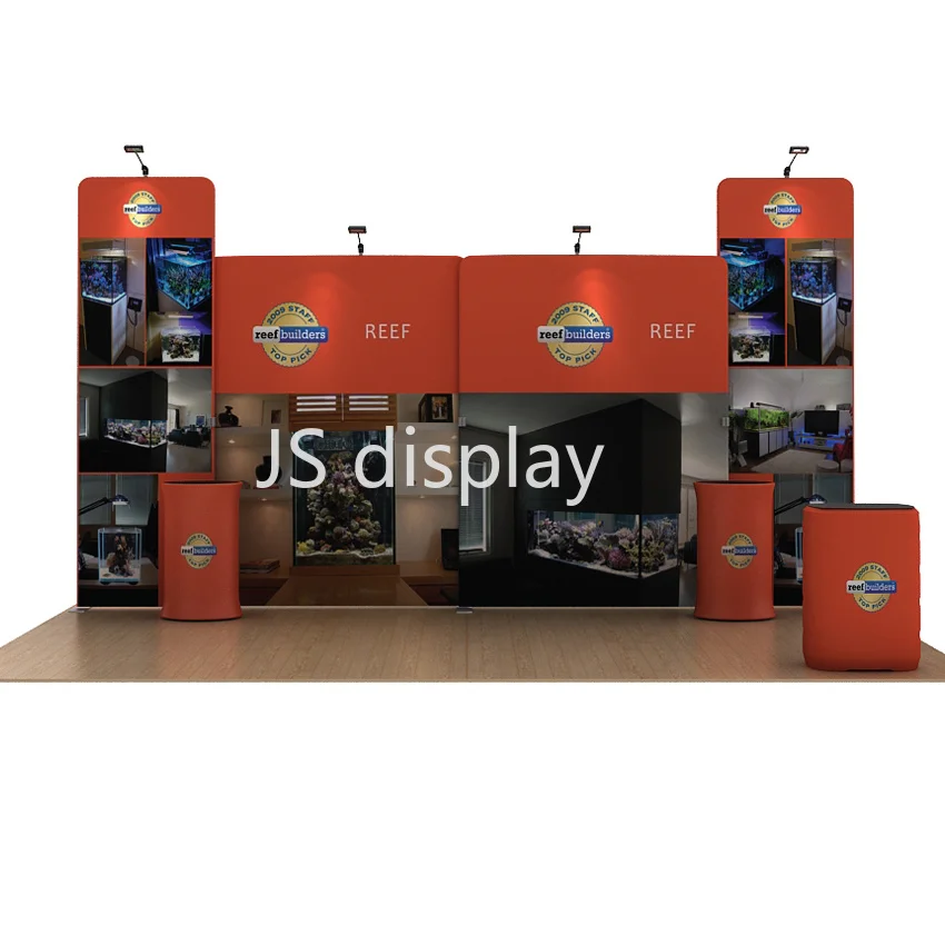 

20ft Custom Tension Fabric Trade Show Display Pop Up Stand Booth Exhibition Expro System with Lights Podium