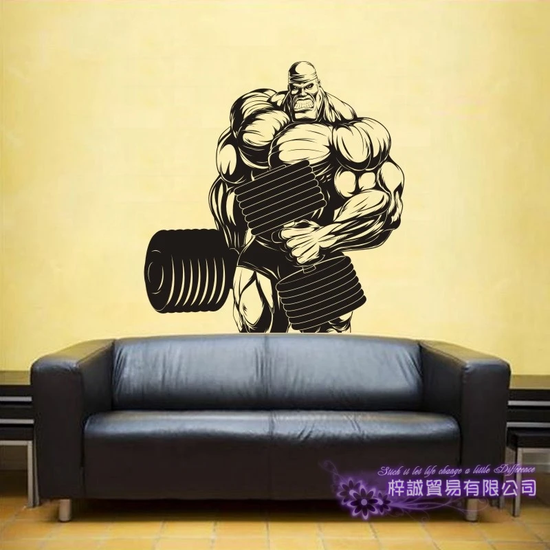 Fitness Club Decal Gym Dumbbell Sticker Body-building Posters Vinyl Wall Decals Mural Crossfit Muscle | Дом и сад