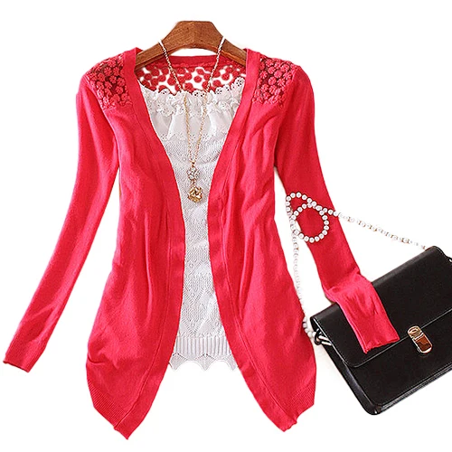 Леди корейский стиль конфетный цвет вязанный верхний слой свитер кардиган свитер блузка топы кофта женские крючком блузка кофты женские розница/опт