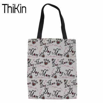 

THIKIN Women Casual Reusable Tote Shopping Bag Summer Beach Handbag Dog Bone Paw Printing Canvas Shoulder Bags for Rescue Dog
