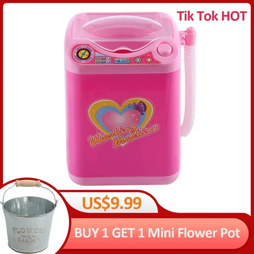 

DIY Educational Toy Mini Electric Washing Machine Children Pretend & Play Baby Kids Home Appliances Toy With1 Flower Pot - Pink
