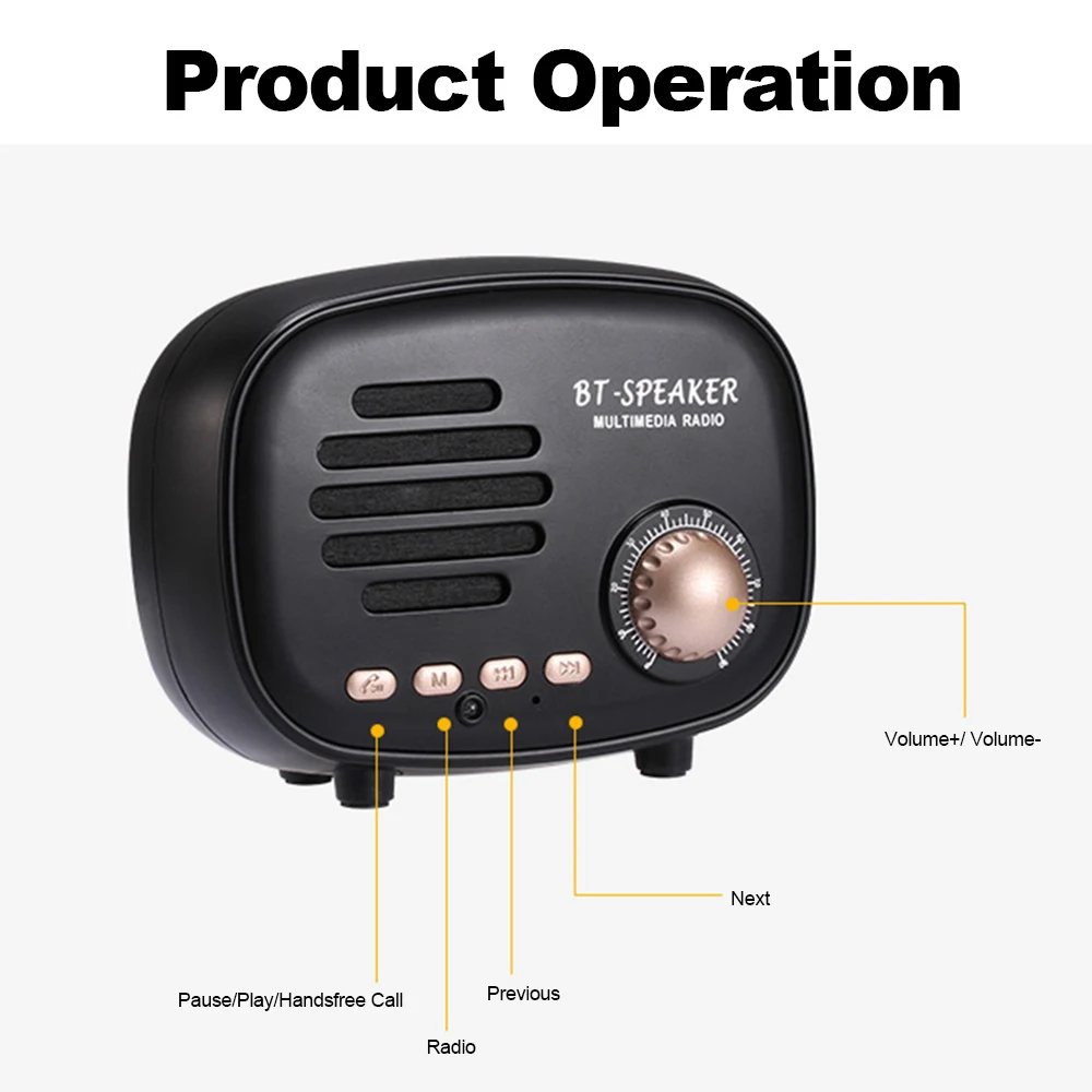 New American-Style Retro Bluetooth Speaker Q108 Protable Vintage Mini Speaker FM Radio Music Stereo Player For MobilePhone PC