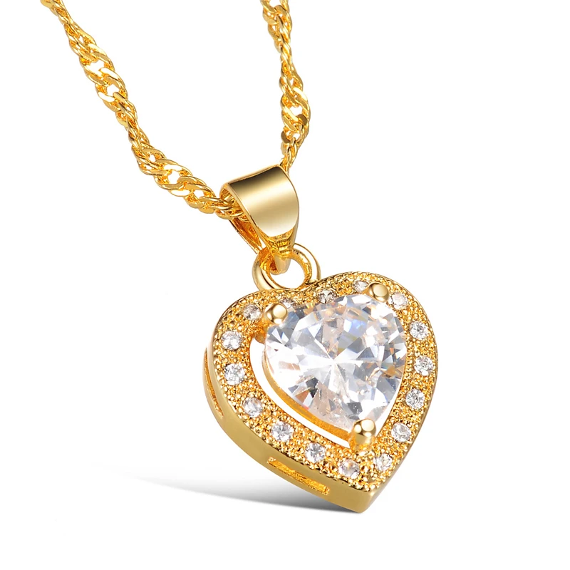 Fashion Heart Pendant Necklace Jewelry for Women 45Cm Chain 24k Dubai