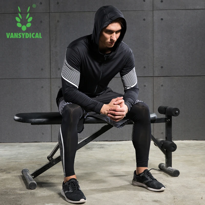 2017 Vansydical мужские костюмы для бега Спортивная компрессионная рубашка 4 шт./компл.