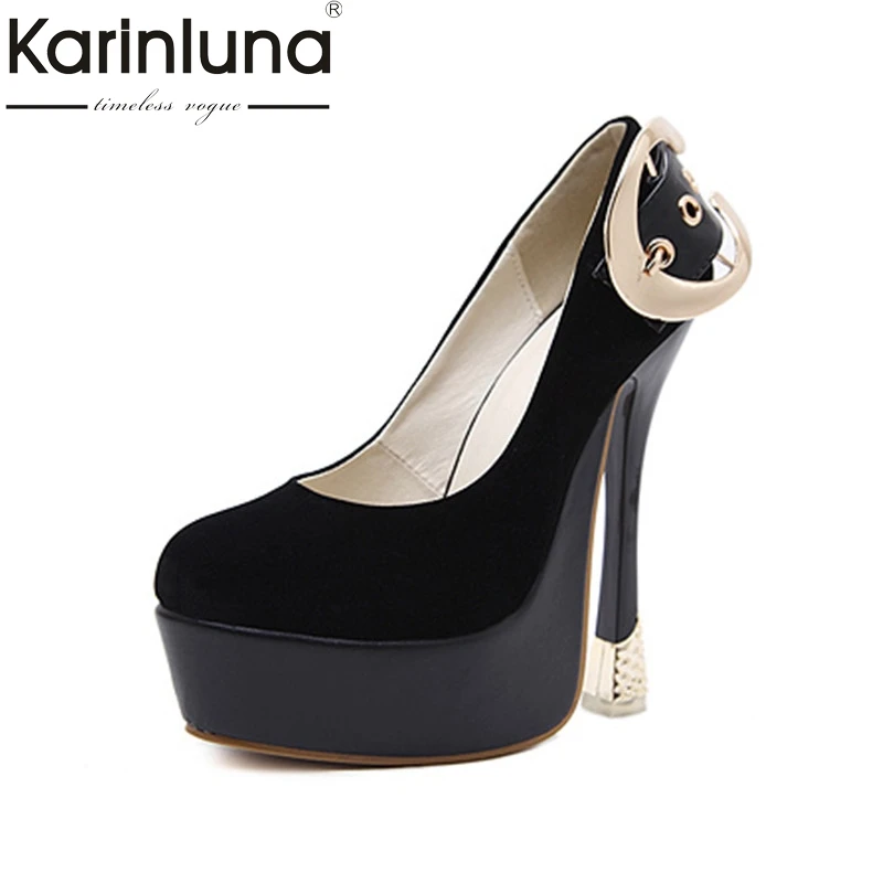 

KarinLuna 2018 Spring Autumn New Brand Sexy Thick Platform Pumps Buckle Super High Heels Shoes Woman Party Wedding Women Shoe