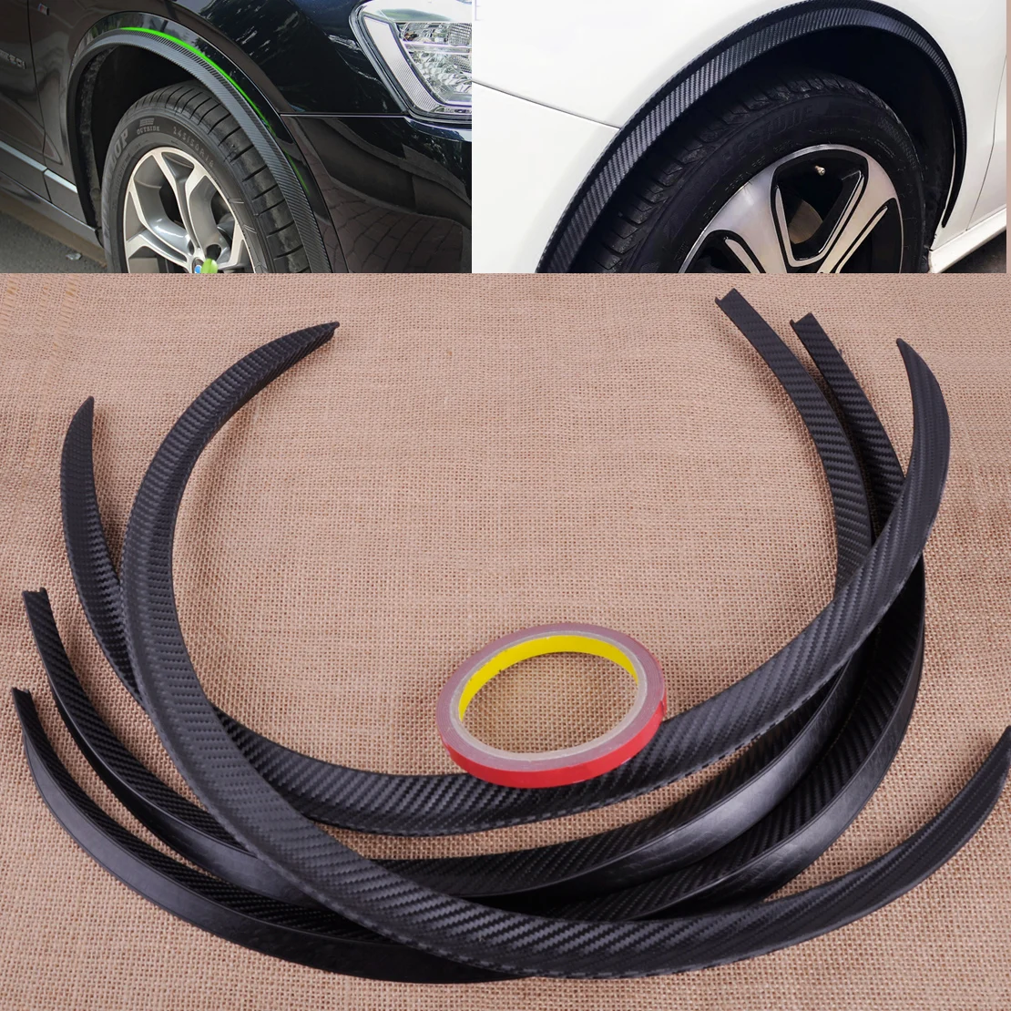 CITALL 4 pcs/set Carbon Fiber Car Wheel Rubber Eyebrow Protector Lip