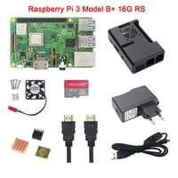 In Stock Raspberry Pi 3 Model B+ Plus+ABS Case+CPU Fan+5V 2.5A Power Adapter with Switch+Heat Sink+16G 32G SD Card+HDMI Cable