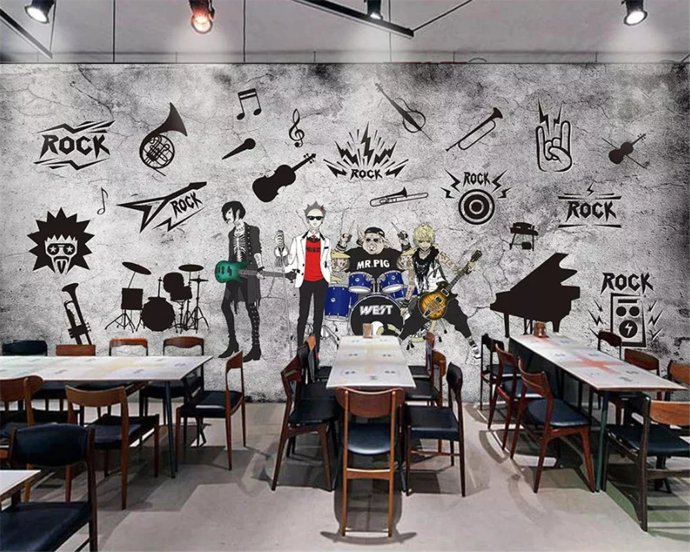 

Beibehang 3D wallpape guitar music graffiti restaurant bar KTV dining background wall decorative painting papier peint wallpaper