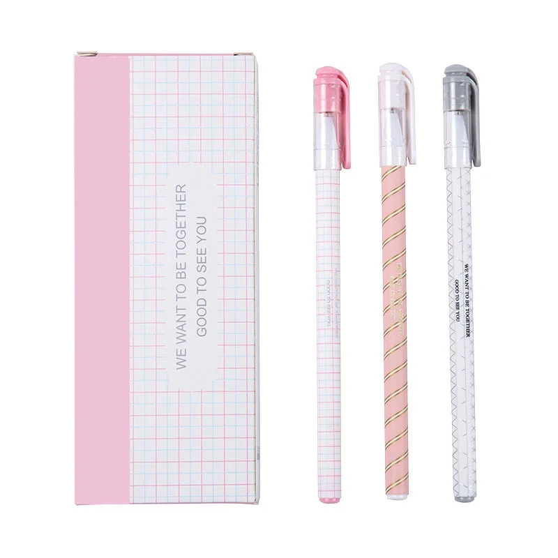 

40pcs/lot 0.5mm Black Ink Pink Princess Golden Pastel Grids Twill Gel Pen Rollerball Pen School Supply Student Stationery