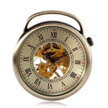 

YISUYA Retro Unique Open Face Roman Number Mechanical Hand Wind Pocket Watches Pendant Chain Steampunk Analog Unisex Watch Gift