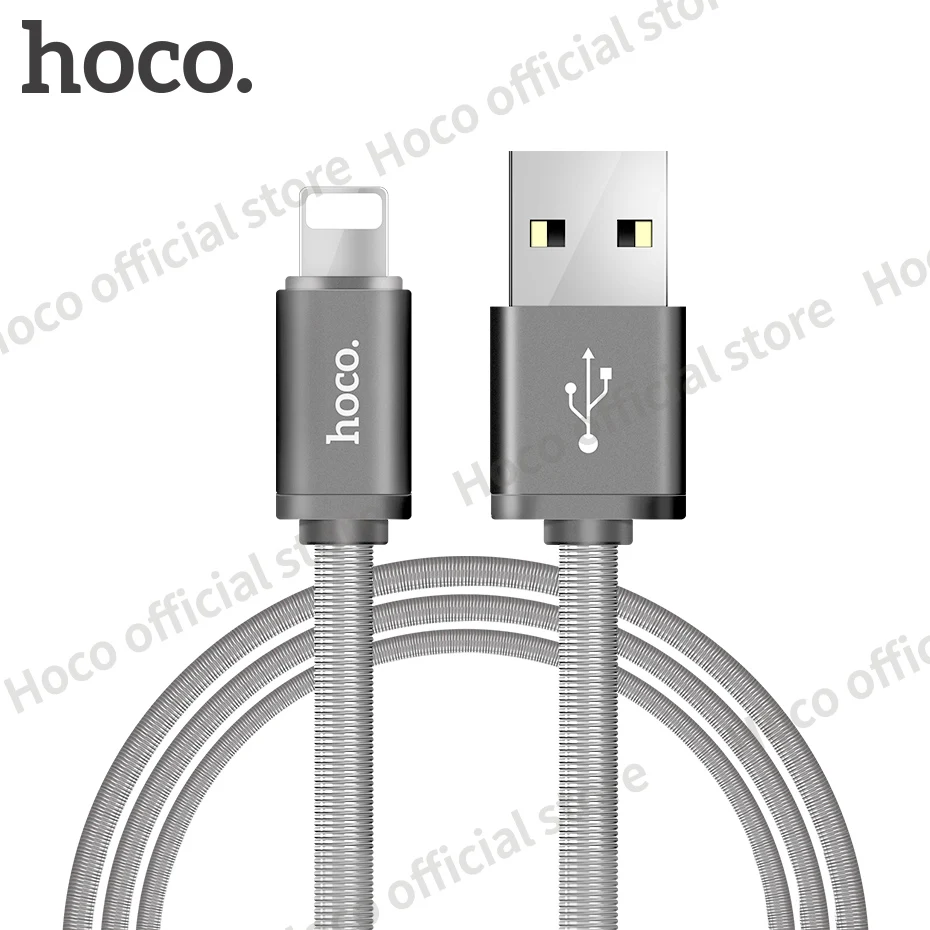 HOCO المعادن الربيع كابل يو إس بي سريع الشحن ل أبل فون باد iOS شاحن الحبل مزامنة بيانات سلك ل فون X XS ماكس المحمول الهاتف