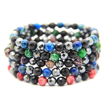

Ailatu New Design High-Grade Jewelry, 6mm Brilliant Emperor Stone, Slice Hematite Beads and True black Onyx Stones Bracelets
