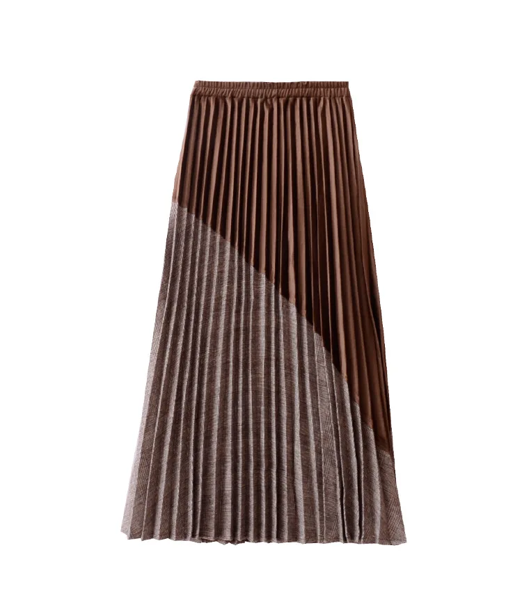 Весенняя замшевая прошитая плиссированная юбка для женщин, Корейская винтажная эластичная высокая талия, вязанные большие юбки, юбки размера плюс