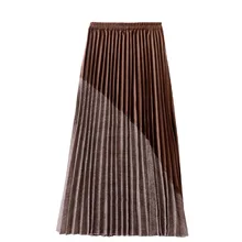 Весенняя замшевая прошитая плиссированная юбка для женщин, Корейская винтажная эластичная высокая талия, вязанные большие юбки, юбки размера плюс