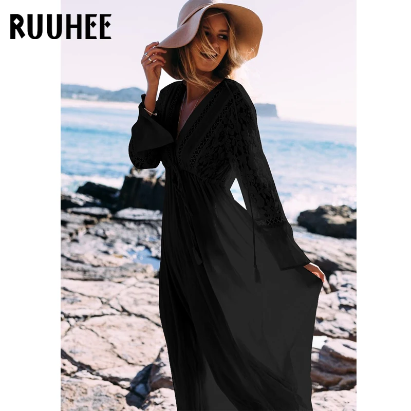 Женский купальный костюм RUUHEE с v образным вырезом и поясом пляжная одежда летнее