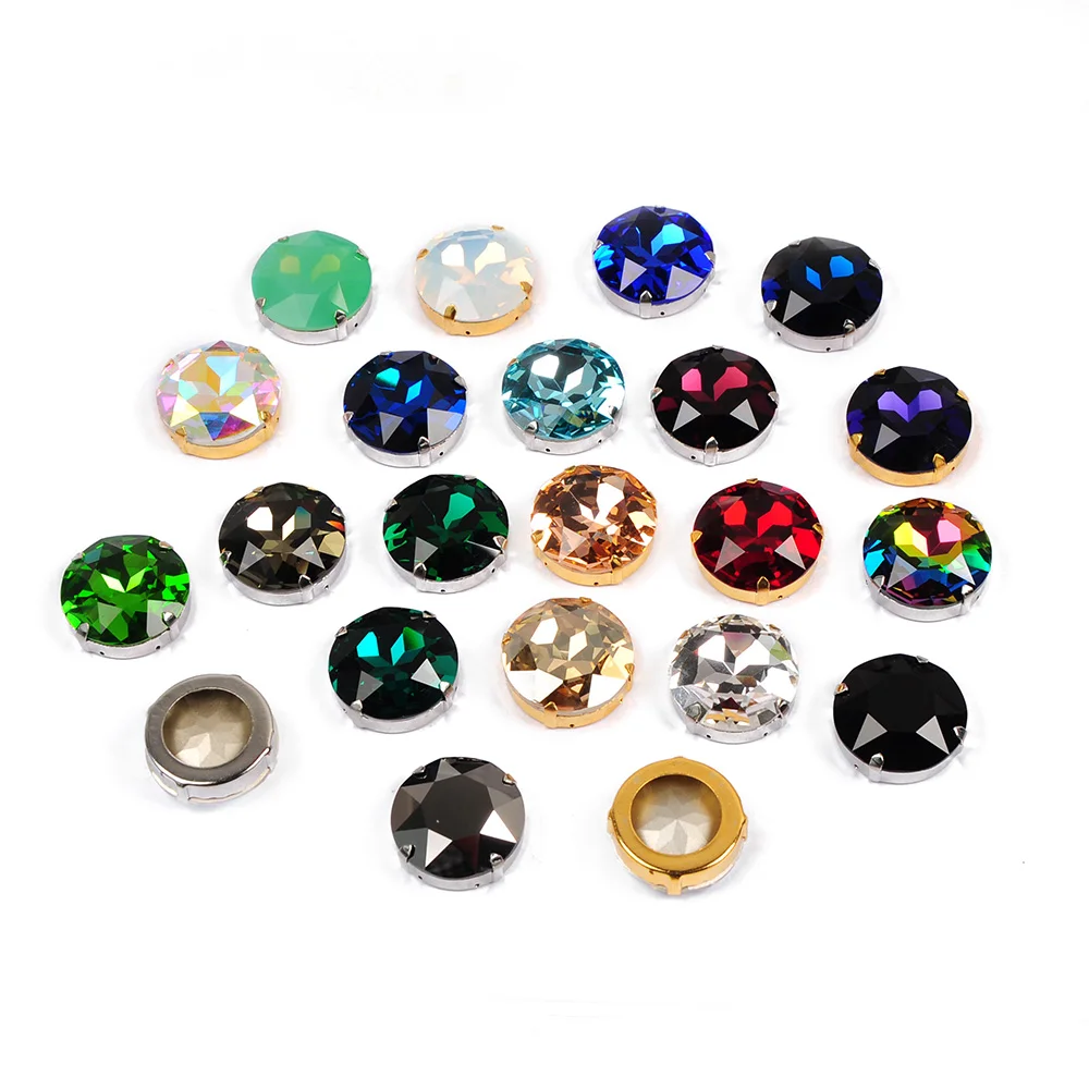 20p 12mm Round faceted crystal glass sew on claw rhinestone Garment Dress button