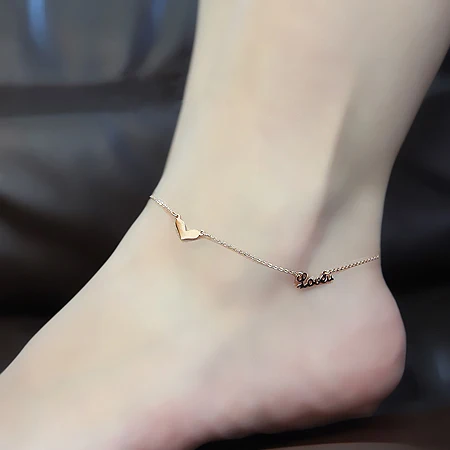 Top Quality 18KGP Rose Gold Plated Love Heart Anklet Fashion Women s Titanium Steel Jewelry Designer