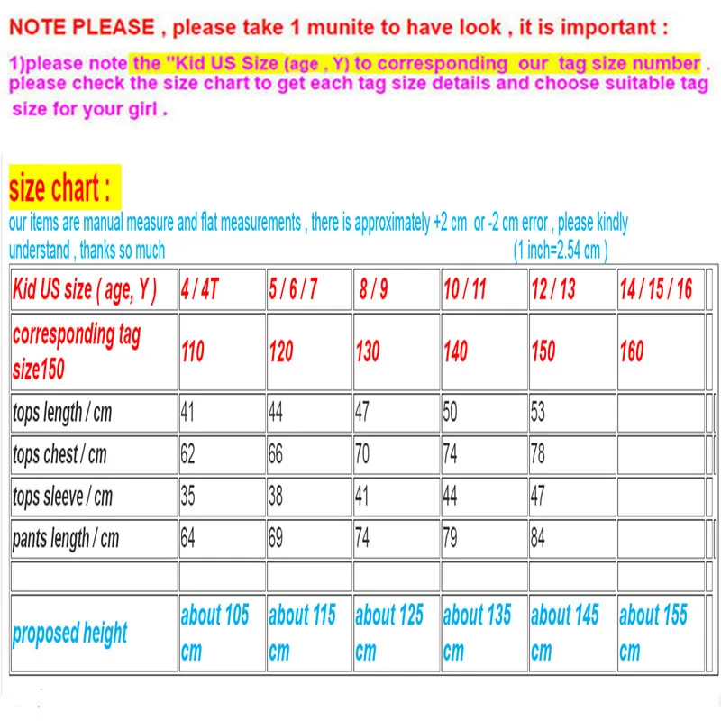 School Apparel Size Chart