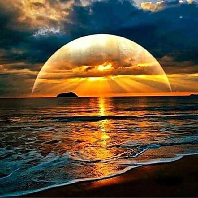 full square round 5d diy diamond embroidery beach sunset landscape