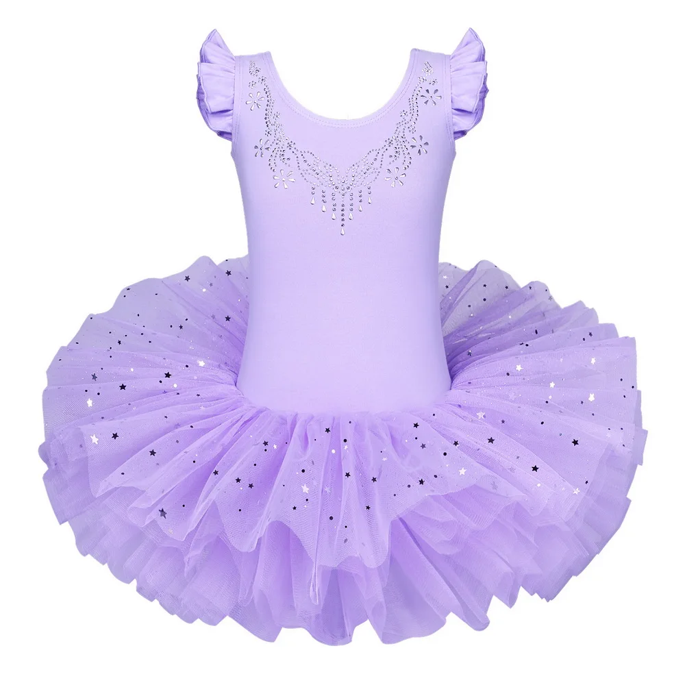 BAOHULU/детское балетное платье с короткими рукавами для девочек, танцевальное трико, танцевальное платье-пачка для От 3 до 8 лет - Цвет: B184 Purple