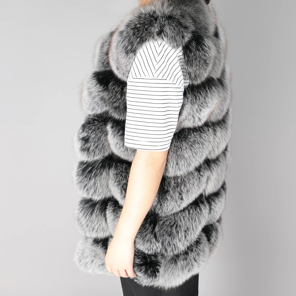 Новое зимнее пальто, женское натуральное, натуральное лисьего меха жилет без рукавов 68 см длина меховой жилет