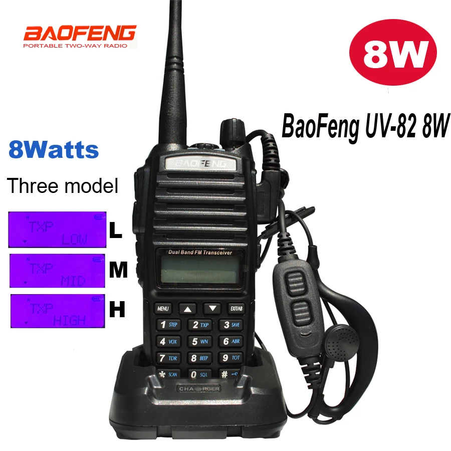 Портативная рация Baofeng UV 82 8W walkie talkie Vhf Uhf двухдиапазонная двусторонняя