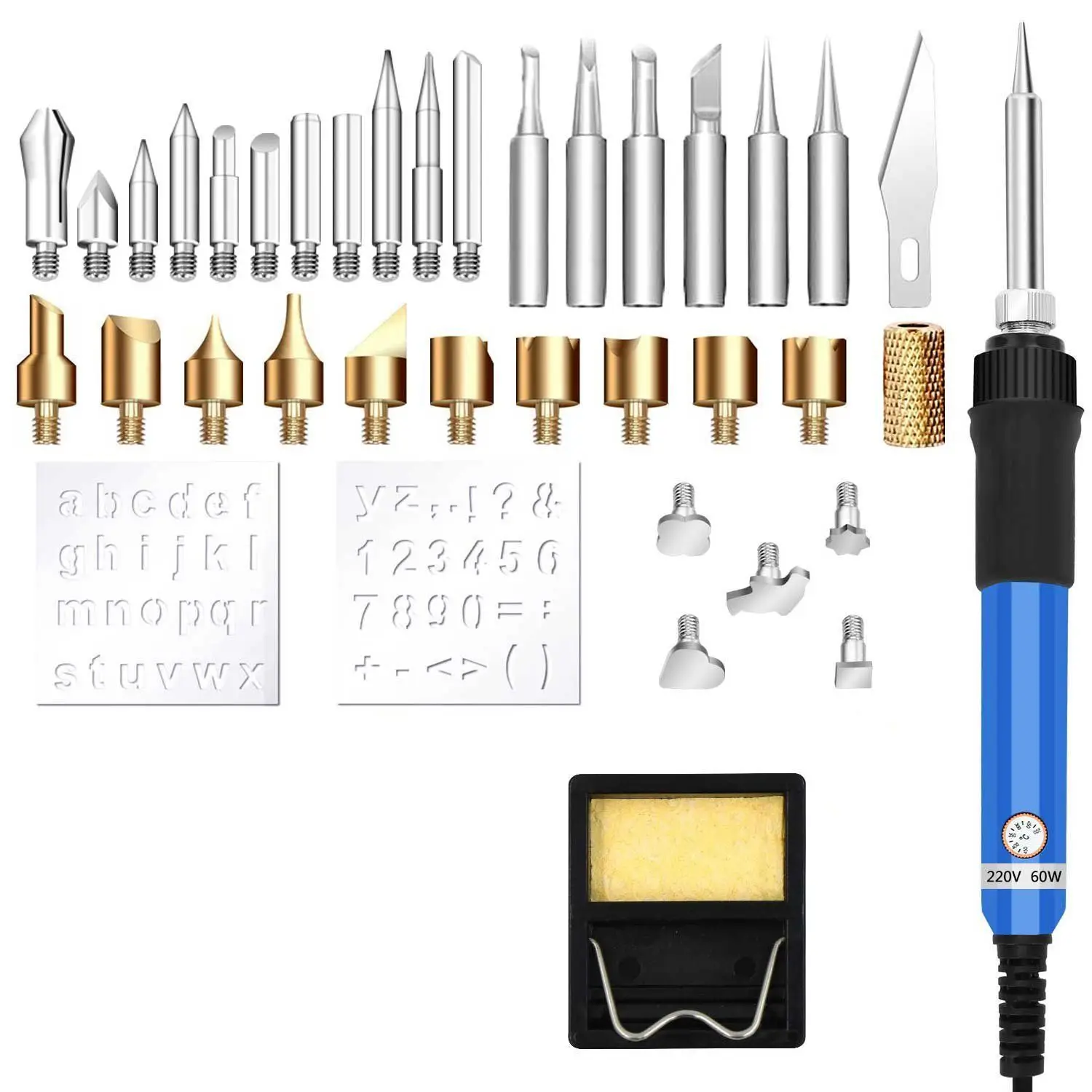 

Hot sale 37PCs Wood Burning Pyrography Pen Kit,EU Plug 60W Adjustable Temperature,with Complete Iron Tips and Letter Numbers S