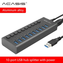 Acasis usb-хаб 3,0 10 портов супер скорость 5 Гбит/с Портативный USB 3,0 концентратор разветвитель с внешним адаптером питания ПК для аксессуаров