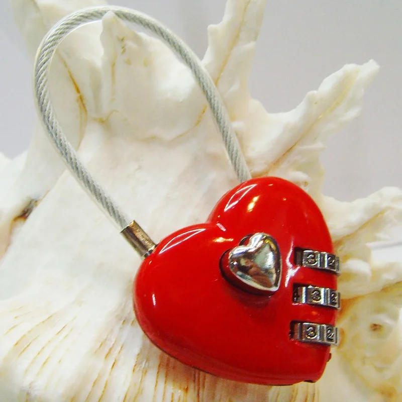 

Red color Heart shape Resetable Combination Padlock Heart Lock 3 Digits Security small suitcase padlock sweet style gifts