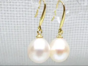 

free shipping 10x12mm AAA+ drop white south sea pearl earring 14k/20 yellow gold