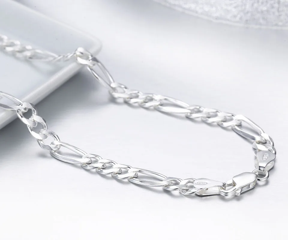20-2" чистое Настоящее 925 пробы серебро Фигаро цепи ожерелья для женщин и мужчин ювелирные изделия подарок для мальчика 50 см-60 см 5,5 мм колье