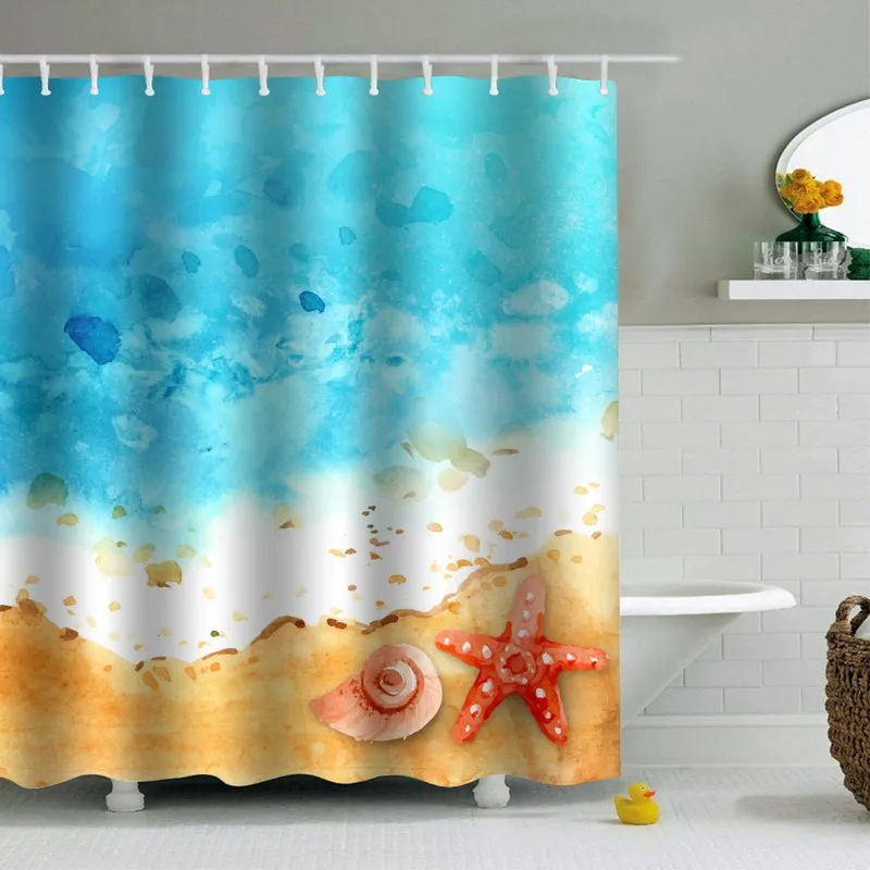 180X180cm Waterproof Shower Curtain Flower Cartoon New Eco-friendly PEVA Material Bathroom Curtains Beach Seashell Door Curtain (9)