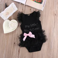 Kids Newborn Infantil Baby Girls Bow Embroidered Little Black Dress Fashion Letter Romper Jumpsuit 6