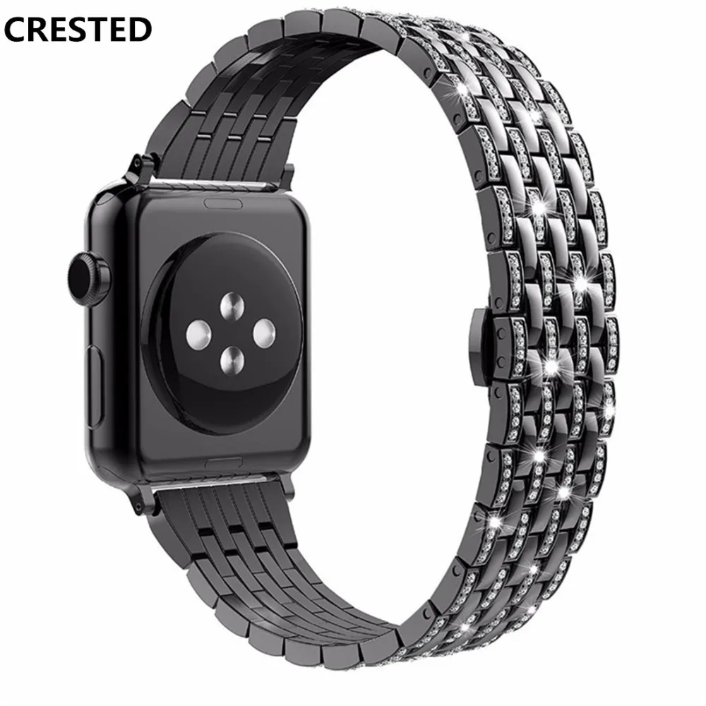

CRESTED butrery Loop Diamond strap For Apple watch band 44mm/42mm stainless steel iwatch 4 3 2 1 38mm/40mm wrist bracelet belt