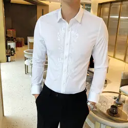 Высокое качество вышивка рубашка для мужчин тонкий дизайн s рубашки для мальчиков бизнес Свадебные s m l xl XXL, XXXL