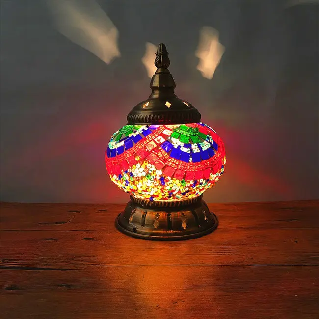 Турецкая мозаичная лампа для чашки, настольная лампа для кровати, ручная работа, цветной стеклянный абажур, марокканская лампа, цветная Свадебная декоративная настольная лампа - Цвет абажура: Синий