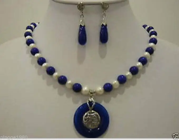 

Free shipping hot sale>>>>>Beautiful white pearl blue jade earrings pendant Necklace
