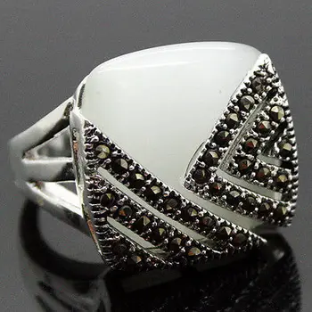 

Blanc Opale 14mm X 15mm Carr 925 Sterling Argent Marcassite Selling tassel indian jewelry bohemian adjustable rings