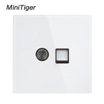 

Minitiger White Luxury Crystal Tempered Glass Panel RJ11 Tel Jack Telephone With TV Outlet Wall Data Computer Socket