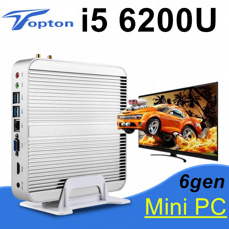  [6Gen Intel Core i5 6200U] 3 Years Warranty Topton Win10 Mini PC Fanless Desktop 4K HTPC Intel HD Graphics 520 HTPC TV Box 