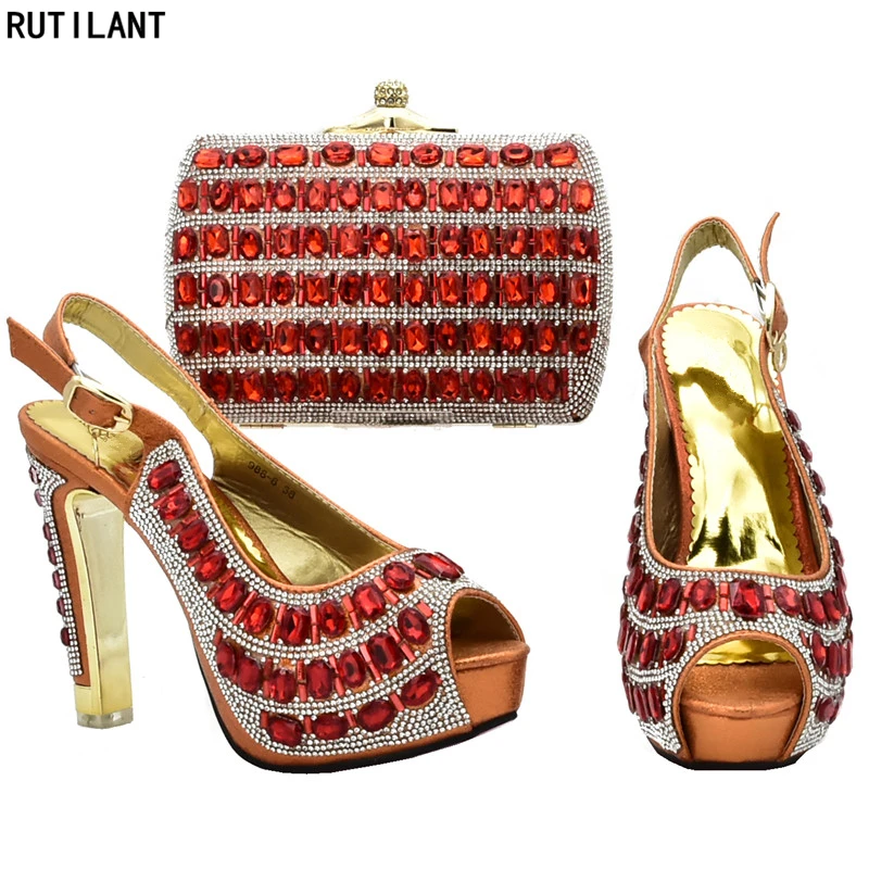 

New Arrival Italian Matching Shoes and Bag Set for Party Rhinestone Wedding Shoes African Matching Shoes and Bag Set in Heels