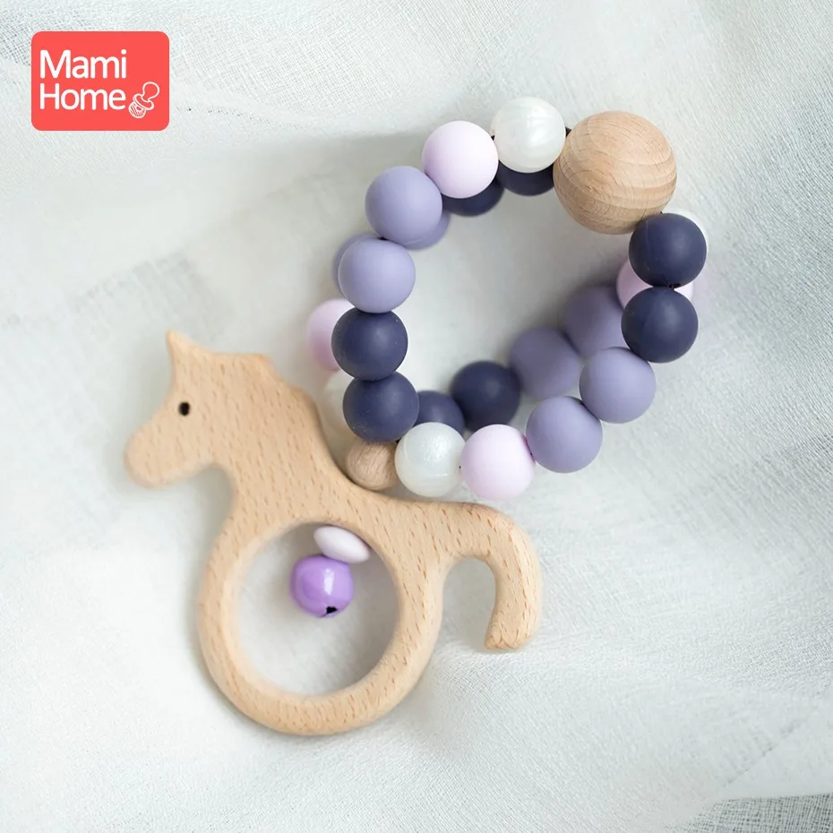 Unicorn Rattle Mamihone Детские принадлежности для кормления Деревянный Прорезыватель детский браслет деревянный Прорезыватель слон кормящих детские игрушки-погремушки - Цвет: Unicorn Rattle