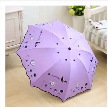 

Small fresh three folding umbrella sunny dual - use female UV umbrella vinyl sun umbrella