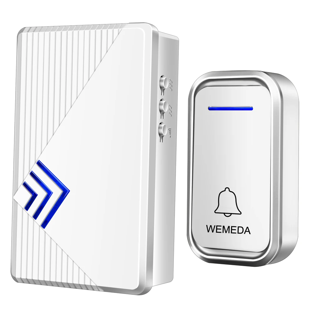 

WEMEDA Wireless Doorbell Waterproof DC 180m Remote Home Cordless Bell 36 Chime 3 Volume Battery 1 Button + 1 receiver