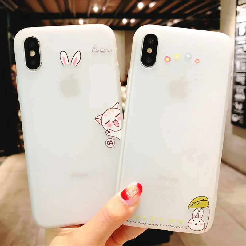 Модный Свежий матовый мягкий термополиуретан чехол для iPhone X 6 7 6S 8 милые уши