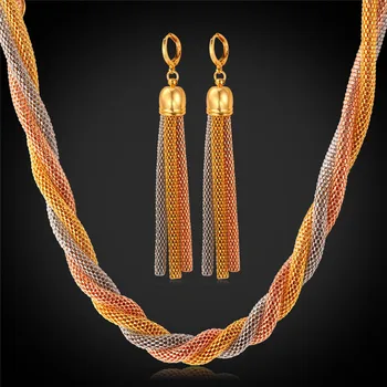 

African Costume Jewelry Set For Women Tassel Long Drop Earrings Colorful Earing And Necklace Dubai Jewelry Sets NE870