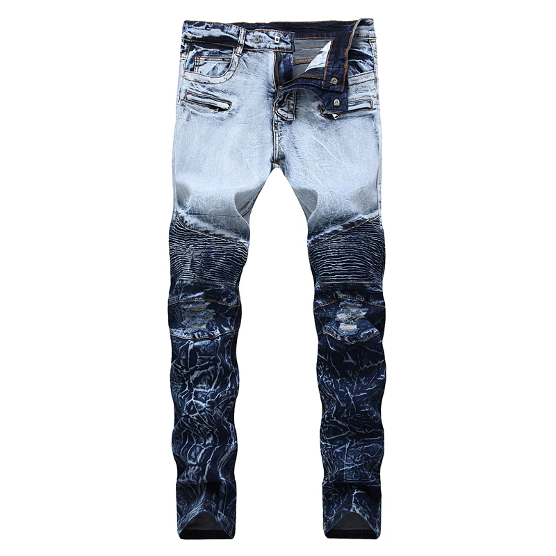 Zipper stretch Men Slim fit Knee Pleated Stitching Straight Denim jeans Pants Streetwear Ripped Motorcycle Hip Hop Biker Jeans Zipper stretch Men Slim fit Knee Pleated Stitching Straight Denim jeans Pants Streetwear Ripped Motorcycle Hip Hop Biker Jeans