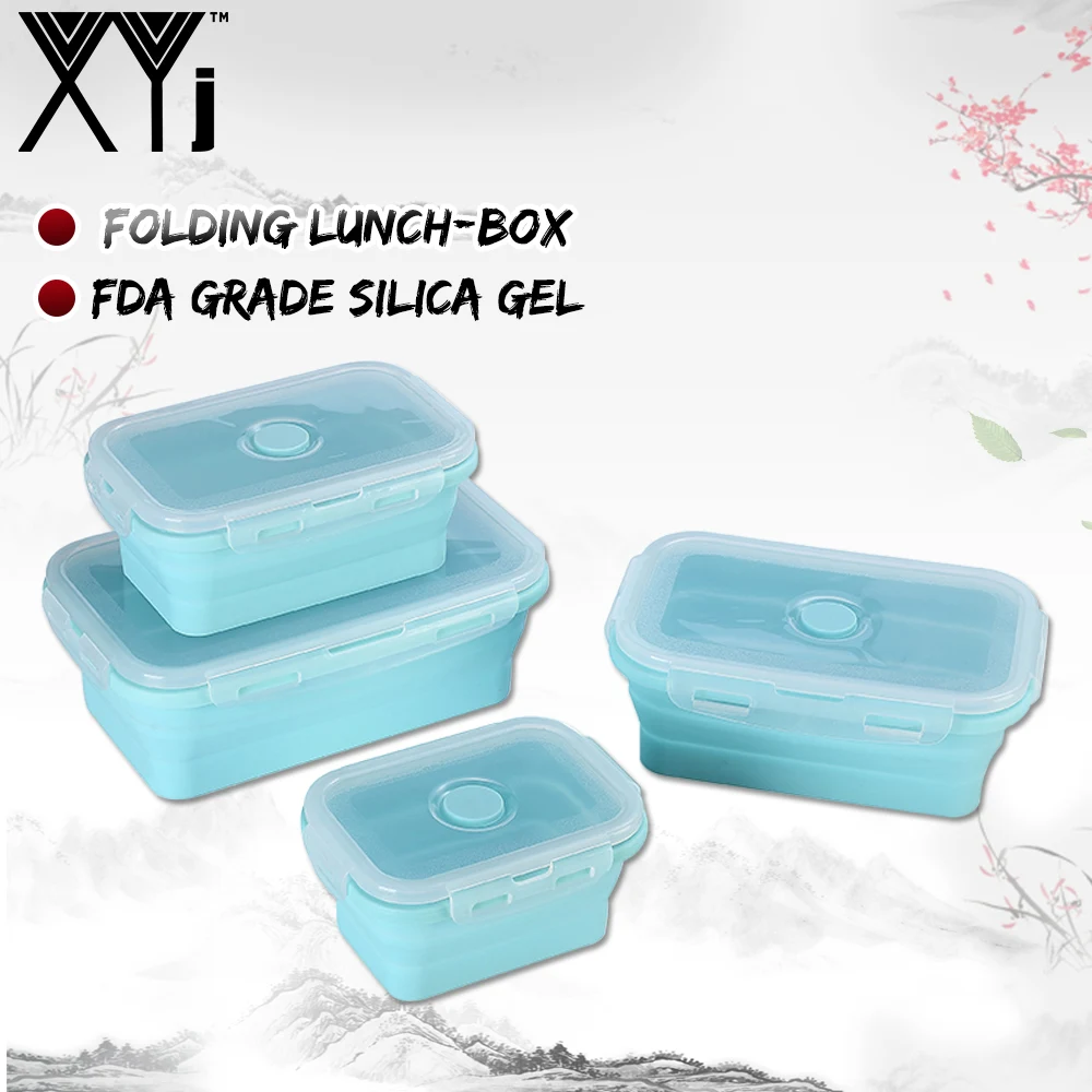 XYj Силиконовый складной контейнер для обеда хранения еды Bento BPA бесплатно Microwavable
