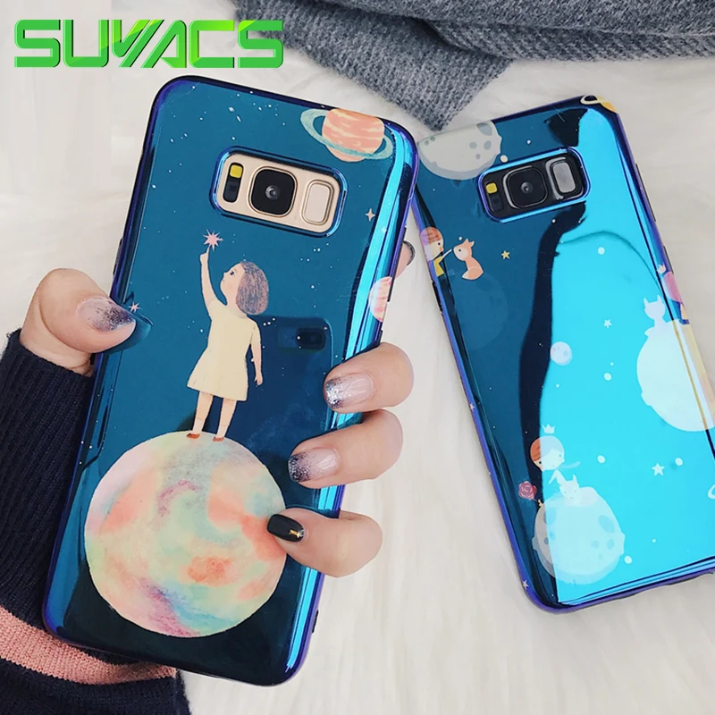 

SUYACS Glossy Blu-Ray Phone Case For Samsung Galaxy Note 8 S8 Plus Cartoon Moon Stars Girl Soft IMD Cute Cases Cover Fundas Gift