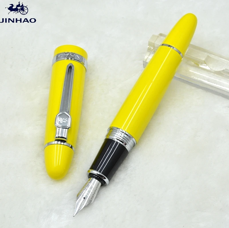 JINHAO 159 Medium Nib 0.7MM Yellow Metal Fountain Pen With Silver Clip